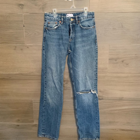 Zara straight leg ripped full length jeans sz 2 - Picture 4 of 6